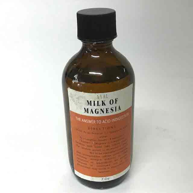 BOTTLE, Medical Brown Glass 15cmH - Milk of Magnesia Label